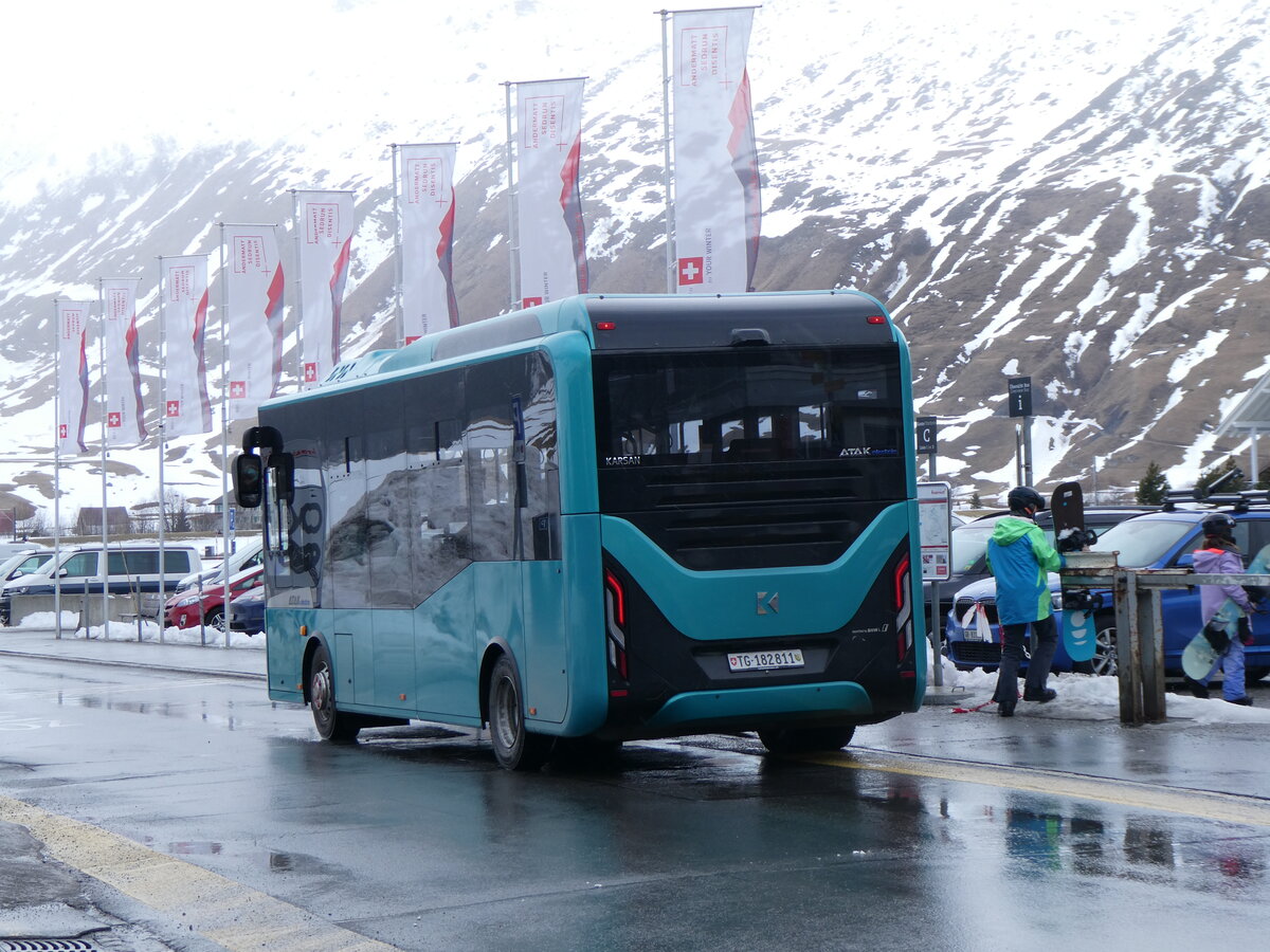 (259'253) - Thur-Taxi, Weinfelden - TG 182'811 - eKarsan am 10. Februar 2024 in Andermatt, Gemsstockbahn (Einsatz Andermatt-Urserntal Tourismus, Andermatt)