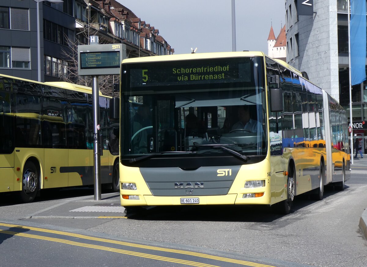 (260'204) - STI Thun - Nr. 140/BE 801'140 - MAN am 8. Mrz 2024 beim Bahnhof Thun