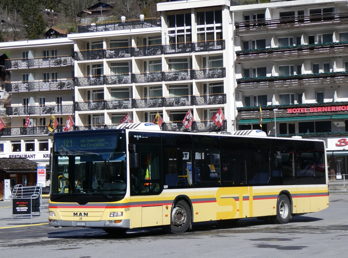 (260'512) - STI Thun - Nr. 129/BE 800'129 - MAN am 19. Mrz 2024 beim Bahnhof Grindelwald