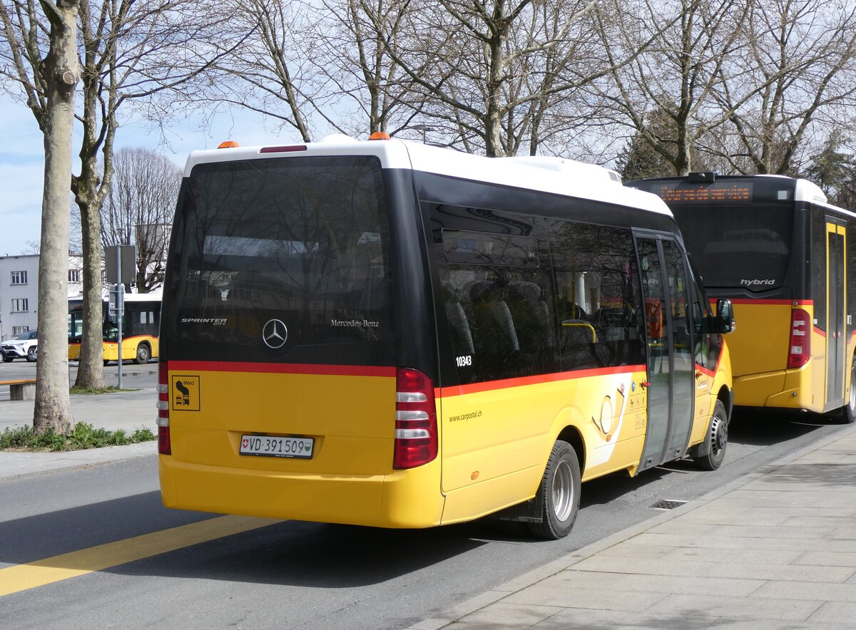 (260'805) - CarPostal Ouest - VD 391'509/PID 10'343 - Mercedes (ex JU 47'549; ex Nr. 2) am 29. Mrz 2024 beim Bahnhof Yverdon