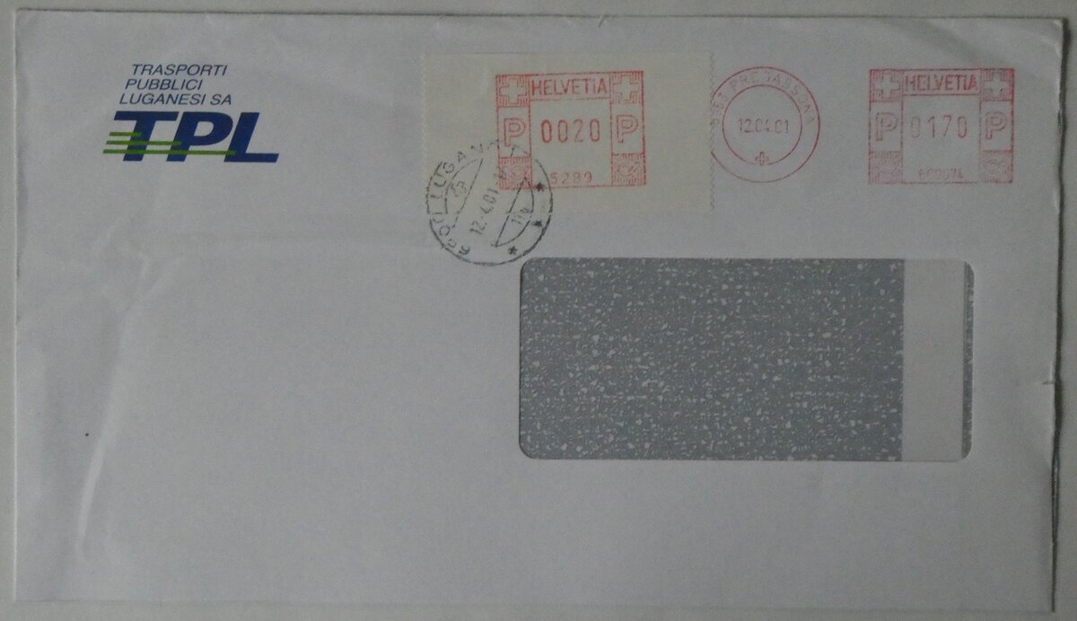 (261'064) - TPL-Briefumschlag vom 12. April 2001 am 7. April 2024 in Thun