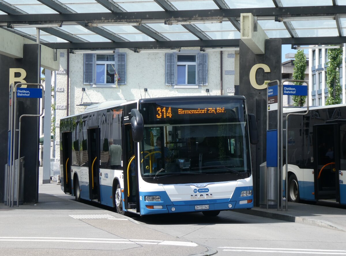 (264'860) - Limmat Bus, Dietikon - Nr. 43/ZH 722'343 - MAN am 18. Juli 2924 beim Bahnhof Dietikon