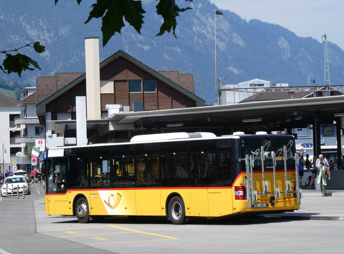 (265'057) - PostAuto Zentralschweiz - Nr. 512/OW 10'601/PID 10'591 - MAN (ex Nr. 1; ex Dillier, Sarnen Nr. 1) am 27. Juli 2024 beim Bahnhof Sarnen