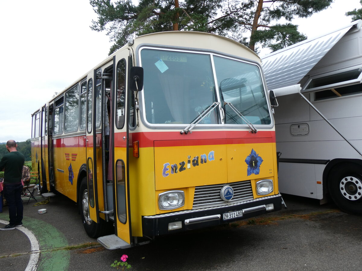 (265'843) - Ghwiler, Birmensdorf - ZH 311'480 - Saurer/Tscher (ex AVG Grindelwald Nr. 12; ex Steiger, Schlatt) am 17. August 2024 in Neuhausen, Langriet