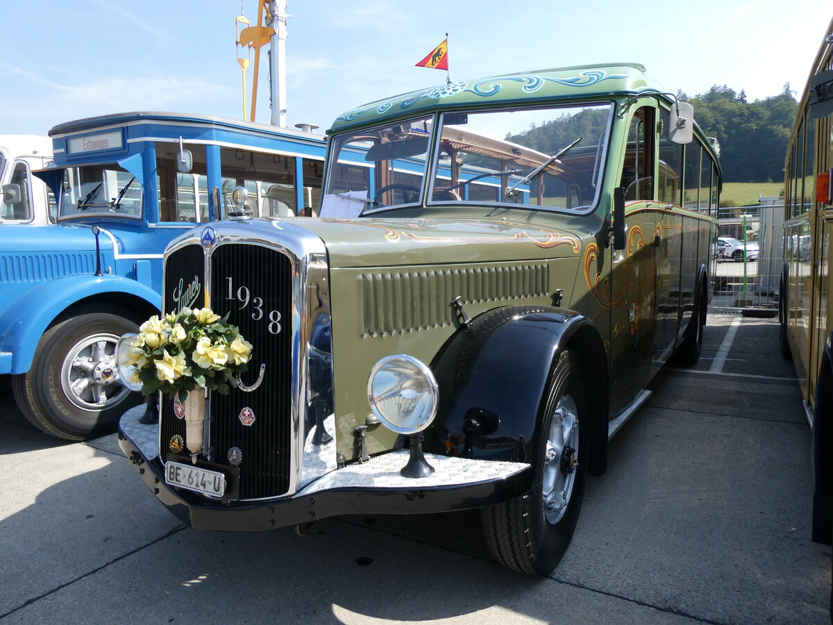 (266'373) - Lorenz, Lyssach - BE 614 U - Saurer/Saurer (ex Geiger, Adelboden Nr. 8; ex P 1997) am 31. August 2024 in Oberkirch, CAMPUS Sursee