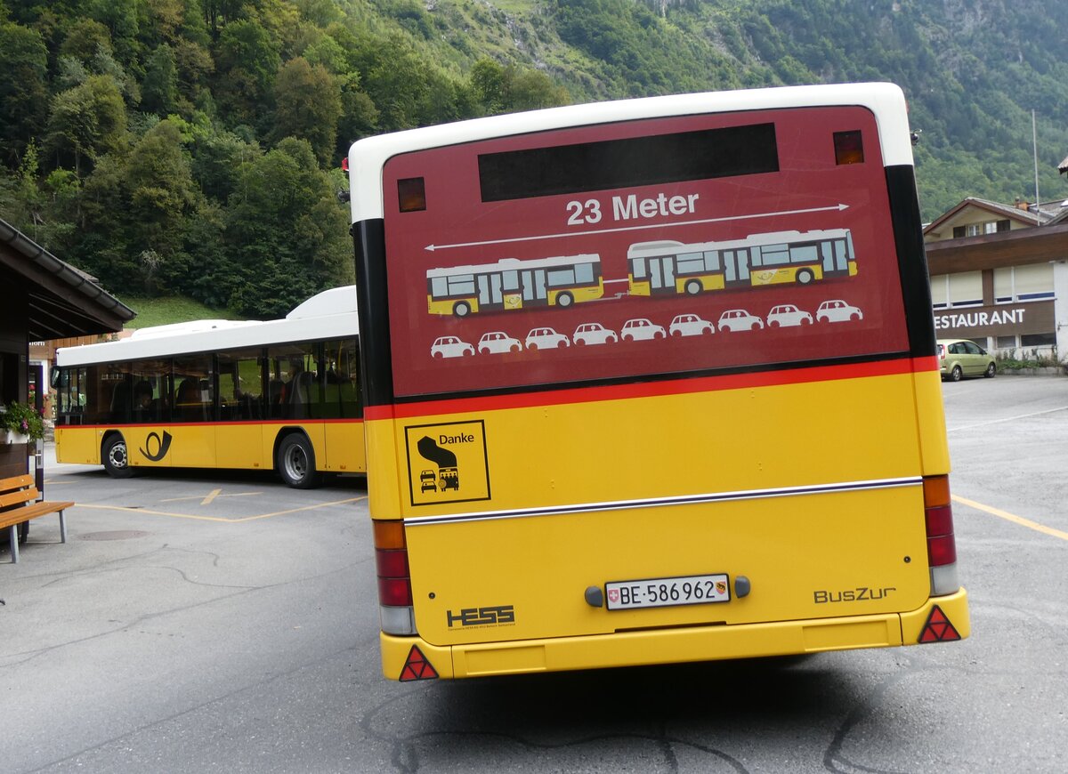 (266'611) - PostAuto Bern - BE 586'962/PID 10'298 - Lanz+Marti/Hess Personenanhnger (ex BE 297'265; ex VBL Luzern Nr. 308) am 3. September 2024 in Stechelberg, Hotel