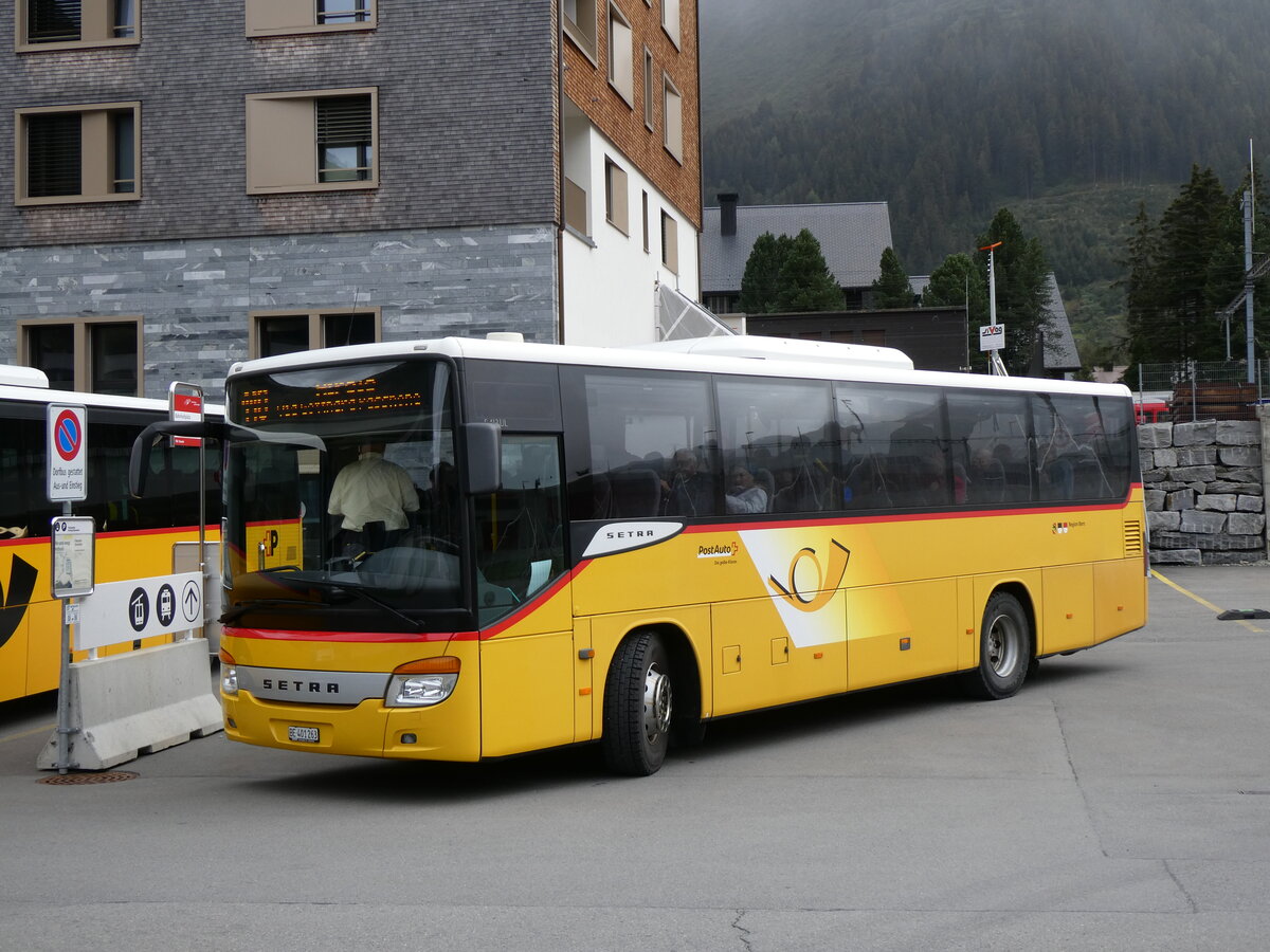 (266'944) - PostAuto Bern - BE 401'263/PID 4504 - Setra (ex AVG Meiringen Nr. 63) am 12. September 2024 in Andermatt, Bahnhofplatz