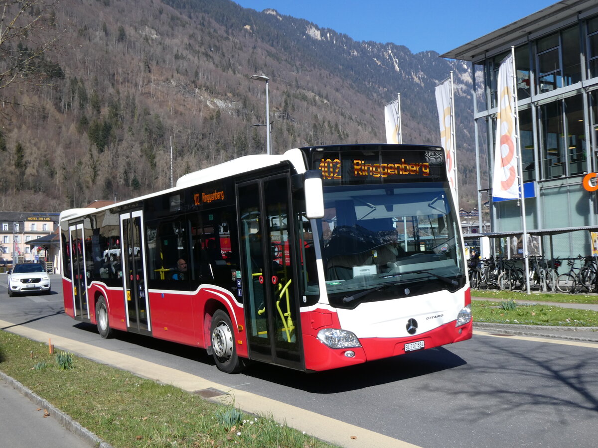 (273'073) - PostAuto Bern - BE 707'884/PID 12'414 - Mercedes (ex Wiener Linien, A-Wien Nr. 8154) am 18. Mrz 2025 beim Bahnhof Interlaken Ost