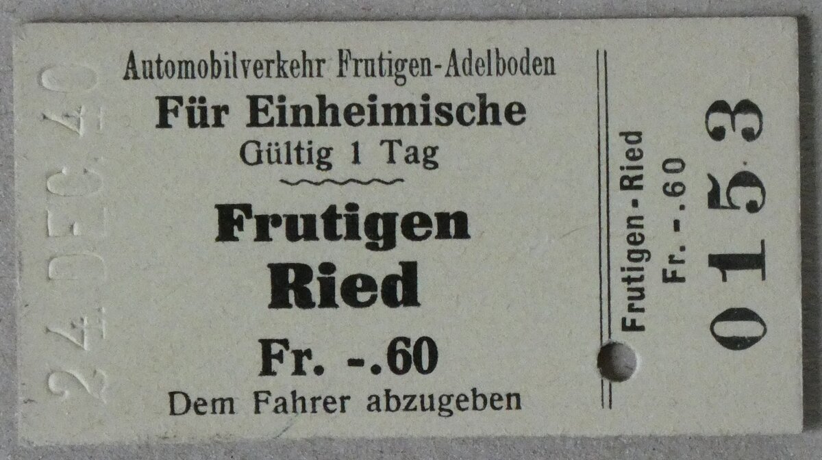 (282'676) - AFA-Einzelbillet vom 24. Dezember 1940 am 30. November 2025 in Thun