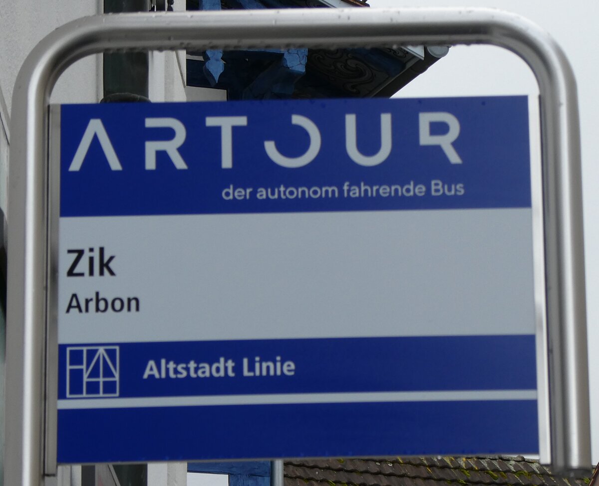 (282'810) - ARTOUR-Haltestellenschild - Arbon. Zik - am 5. Dezember 2025