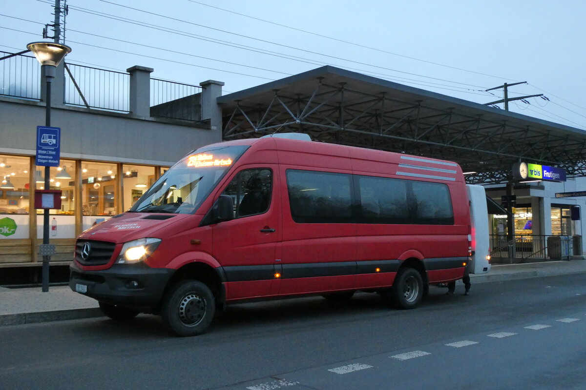 (283'493) - Elsigenalp Bahnen, Achseten - BE 243 - Mercedes (ex AFA Adelboden Nr. 53) am 25. Dezember 2025 beim Bahnhof Frutigen