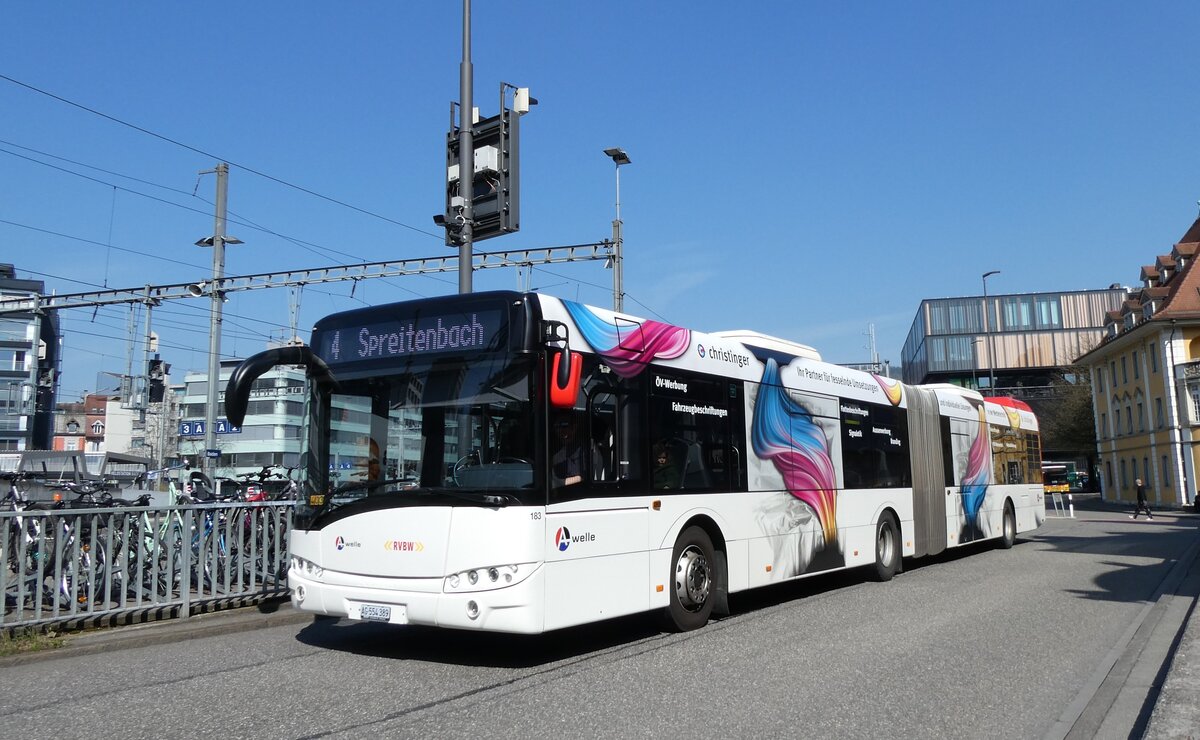 (285'529) - RVBW Wettingen - Nr. 183/AG 554'389 - Solaris (ex AAGR Rothenburg Nr. 4) am 19. M�rz 2026 beim Bahnhof Baden