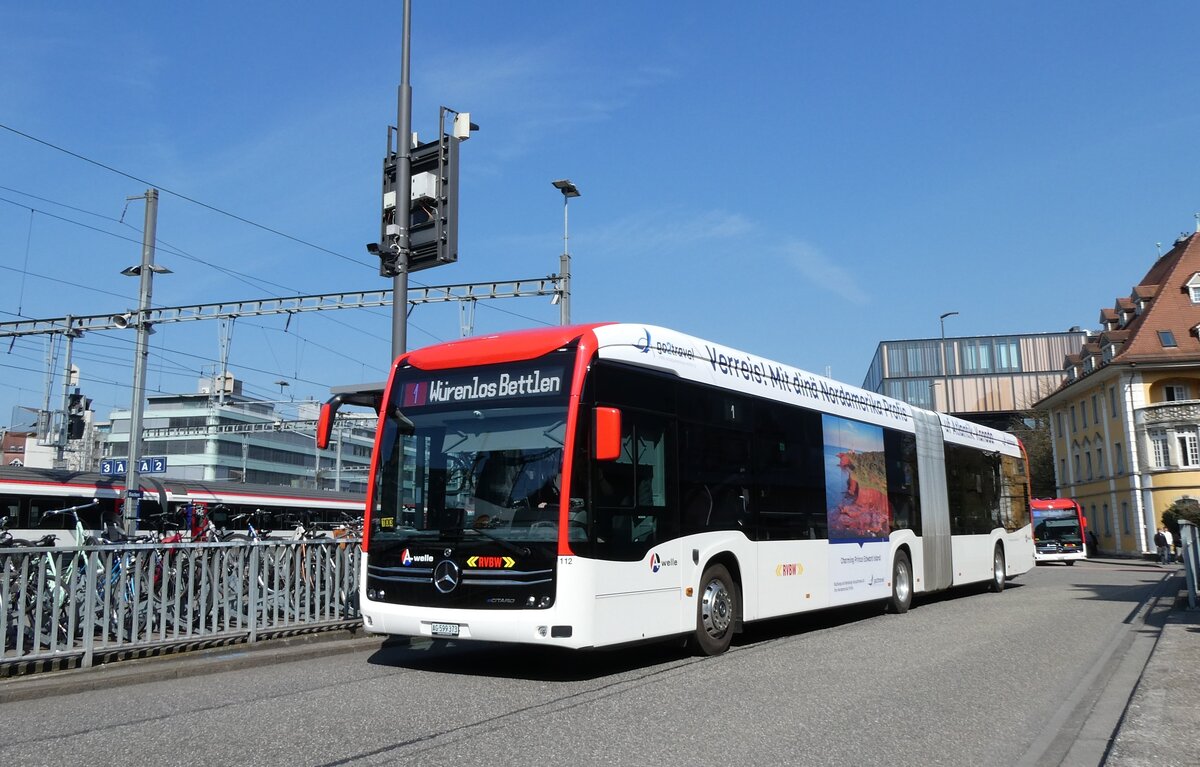 (285'549) - RVBW Wettingen - Nr. 112/AG 599'373 - eMercedes am 19. M�rz 2026 beim Bahnhof Baden