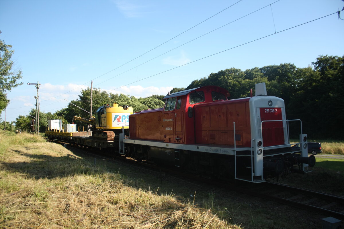 291 036 von Mail Systems RP abgestellt im Braugleis in Sassnitz am 30.7.21