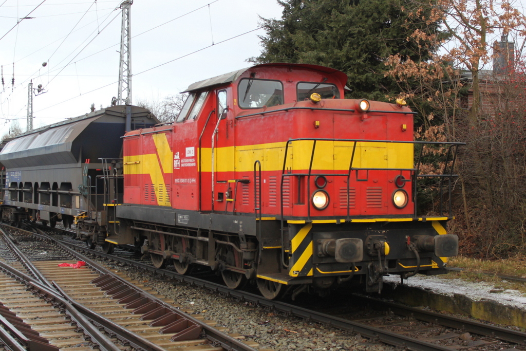 346 811 mit Dünger-Leerzug von Rostock-Bramow nach Poppendorf im Bahnhof Rostock-Bramow.14.01.2016 