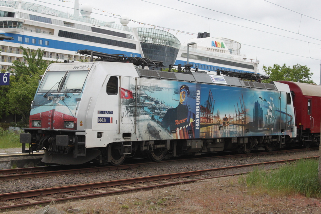 386 020-2 war am 25.05.2019 zu Gast in Warnemünde.