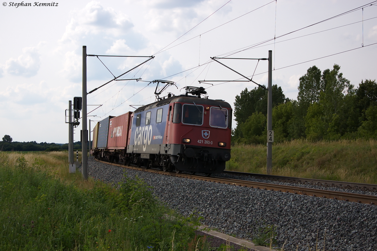 421 393-0 SBB Cargo mit einem Metrans Containerzug aus Richtung Wittenberge kommend in Stendal und fuhr in Richtung Magdeburg weiter. 27.06.2014