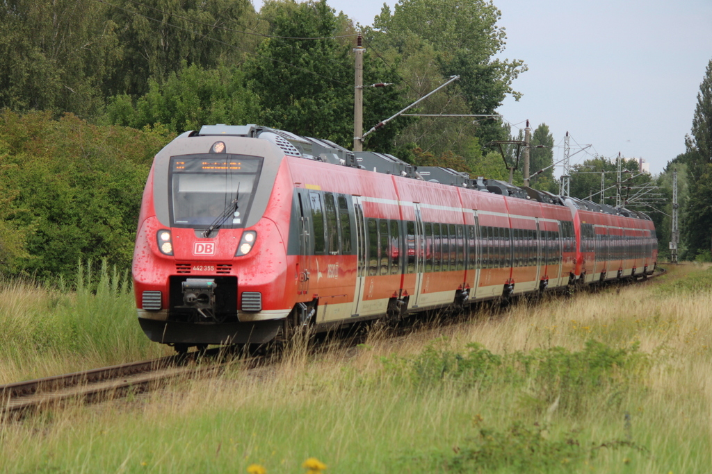 442 355 als S1(Warnemünde-Rostock)bei der Einfahrt in Rostock-Lichtenhagen.12.08.2023