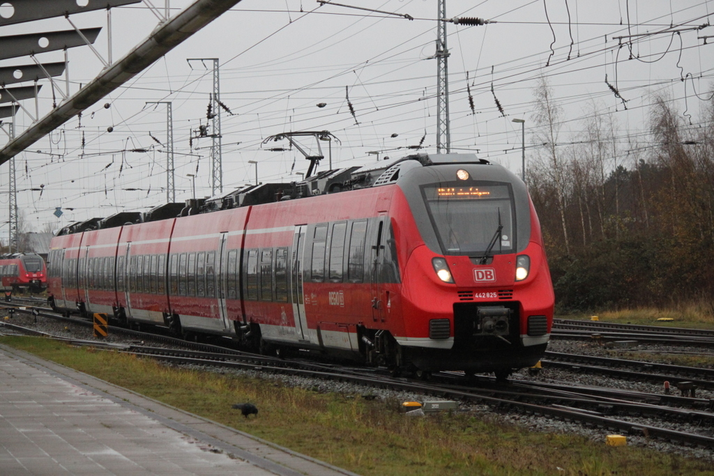 442 825-6 beim Rangieren am Mittag des 07.12.2018 im Rostocker Hbf.