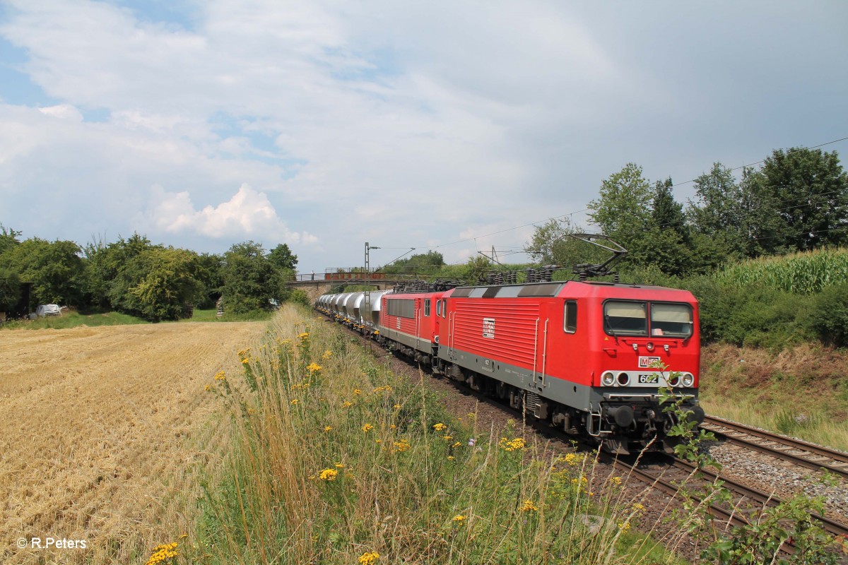 602 + 705 mit dem Rüdersdorfer Zement nach Regensburg Hafen bei Dettenhofen. 25.07.14