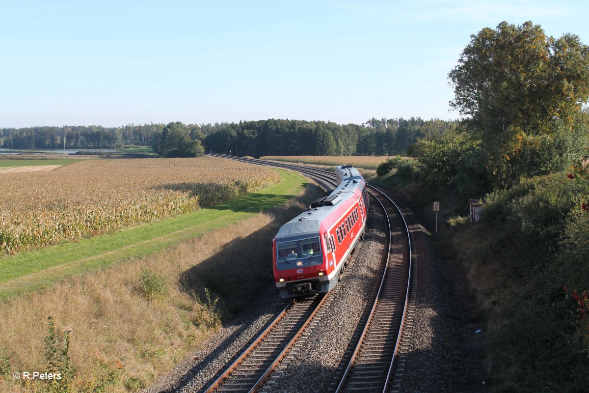 610 004 als RE 3696 Regensburg - Hof in der Kurve bei Oberteich. 03.10.13