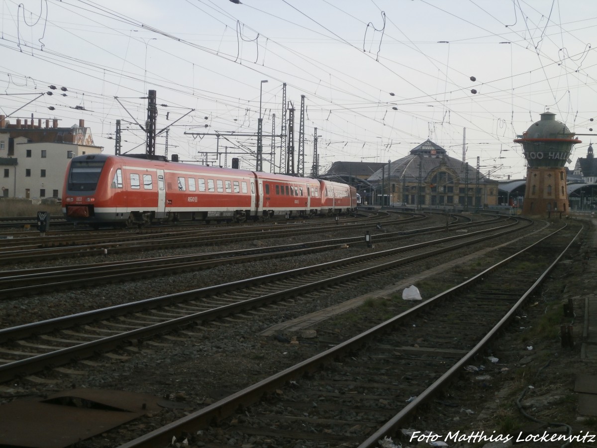 612 511 / 011 mit einem weiteren 612er beim einfahren in den Hallenser Hbf am 17.3.15