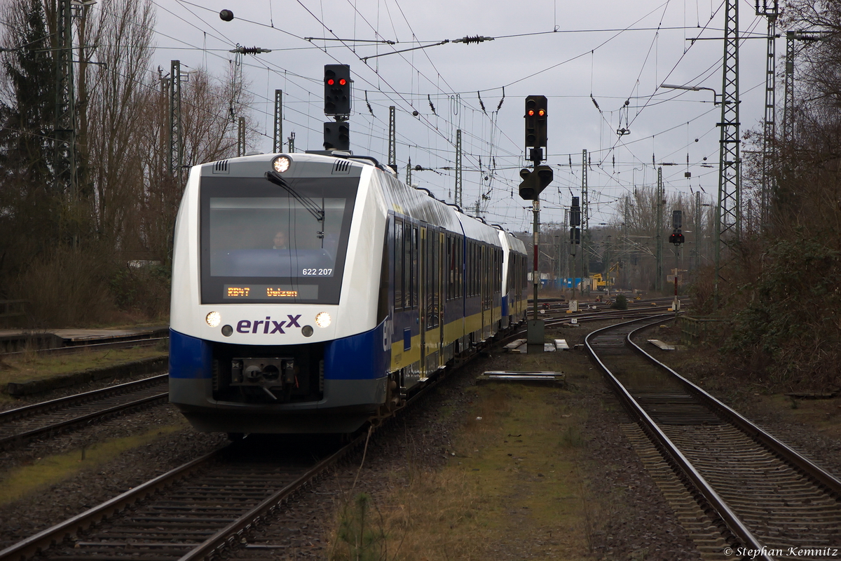 622 207-8 & 622 205-2 Heidekreuzbahn GmbH (erixx) als RB47 (erx83588) von Braunschweig Hbf nach Uelzen, bei der Einfahrt in Uelzen. 21.03.2015