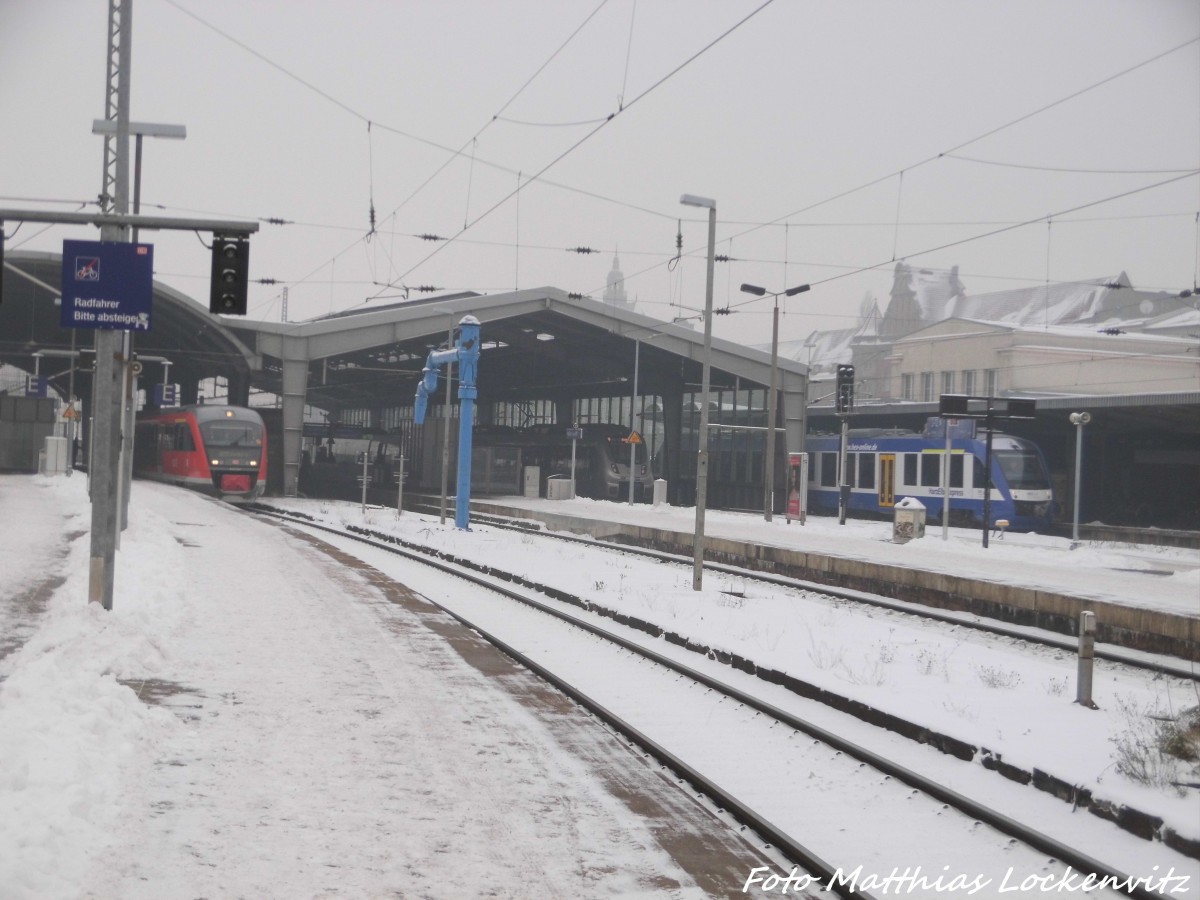 642 141 / 641 und HEX Lint 41 im Bahnhof Halle (Saale) am 7.1.16