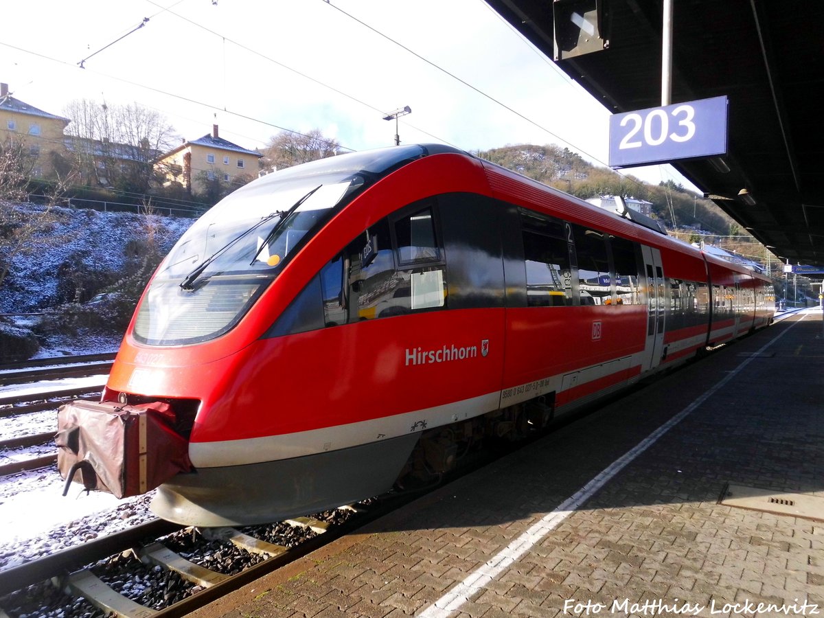 643 027 mit ziel Kaiserslautern Hbf im Bahnhof Bingen (Rhein) Hbf am 15.1.17