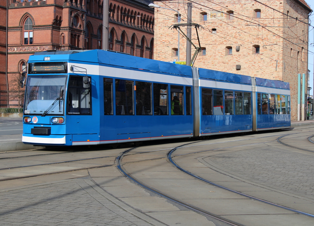 6N-1 Wagen 659 als Linie 6 von Neuer Friedhof nach Südblick am Steintor in Rostock.12.02.2022