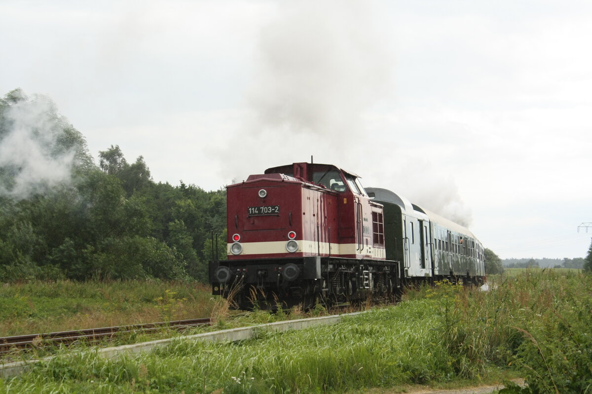 86 1744 und 114 703 (203 230) mit Ziel Lauterbach Mole kurz hinter Bergen auf Rgen am 31.7.21