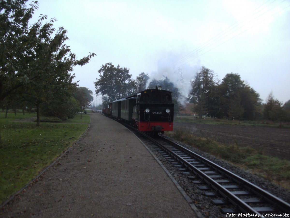 99 4511 mit dem Sonderzug GmP beim Fotohalt in Posewald am 12.10.14