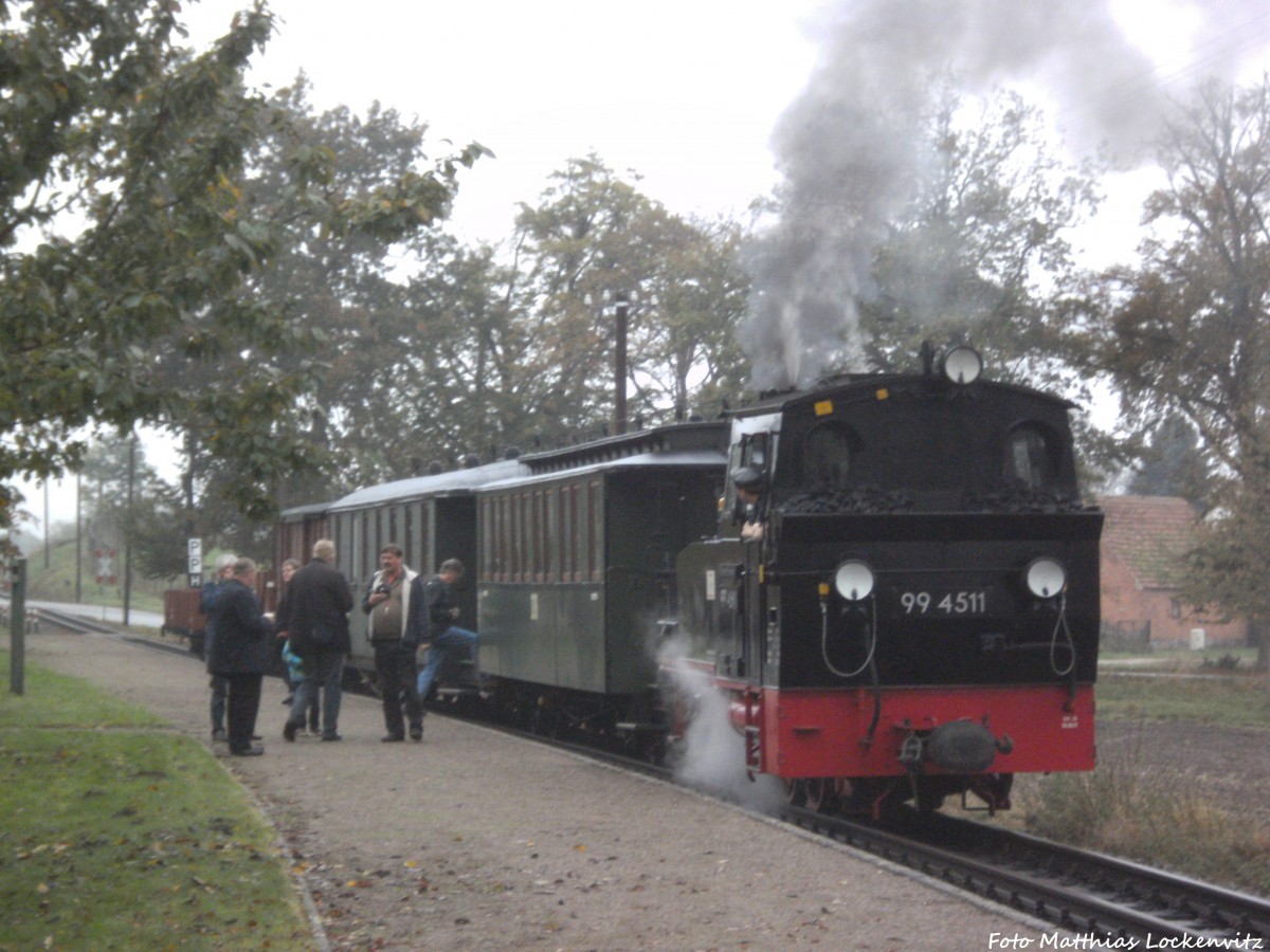 99 4511 mit dem Sonderzug-GmP beim Fotohalt in Posewald am 12.10.14