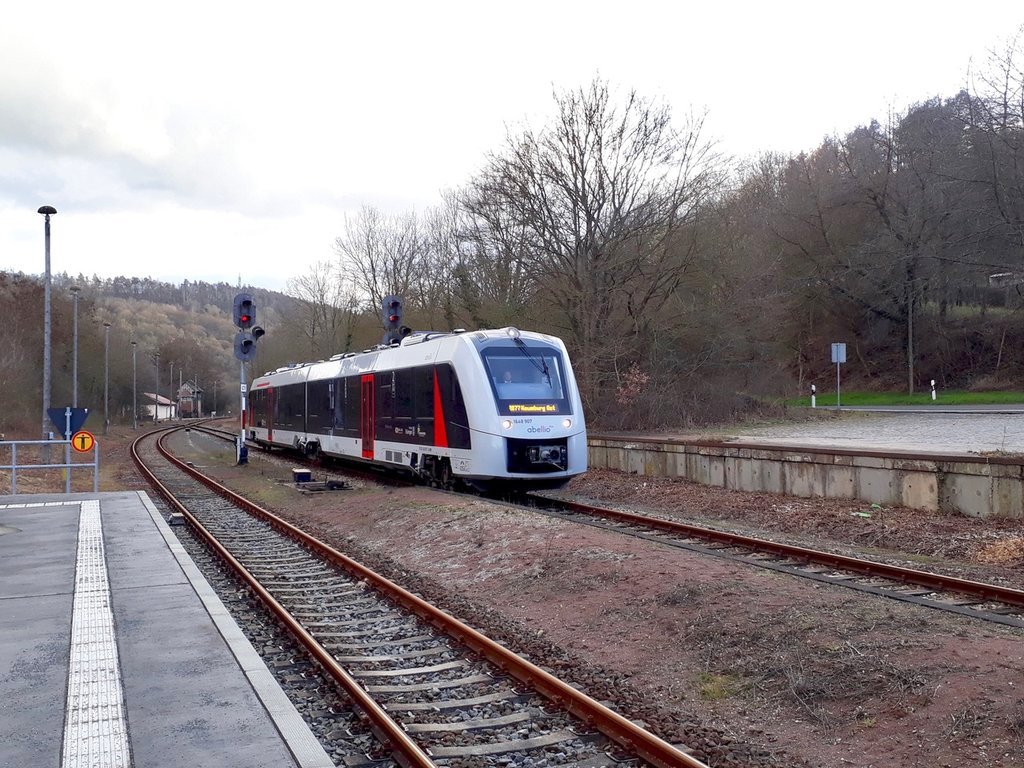 abellio 1648 407 als RB 80587 von Wangen nach Naumburg Ost, am 05.03.2019 bei der Einfahrt in Nebra. (Foto: René Kokert)