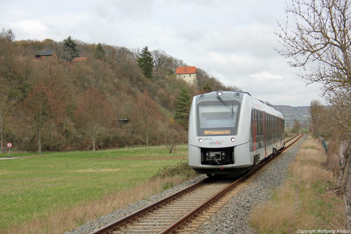 abellio 1648 418 als RB 80575 von Wangen nach Naumburg Ost, am 27.03.2019 bei Roßbach. (Foto: Wolfgang Krolop)