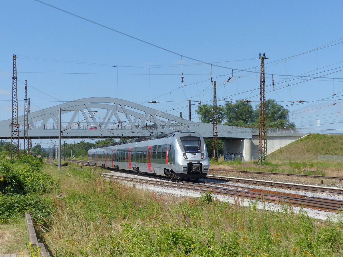 abellio 9442 808 als RB 74665 von Saalfeld (S) nach Halle (S) Hbf, am 28.06.2019 in Naumburg Hbf. 