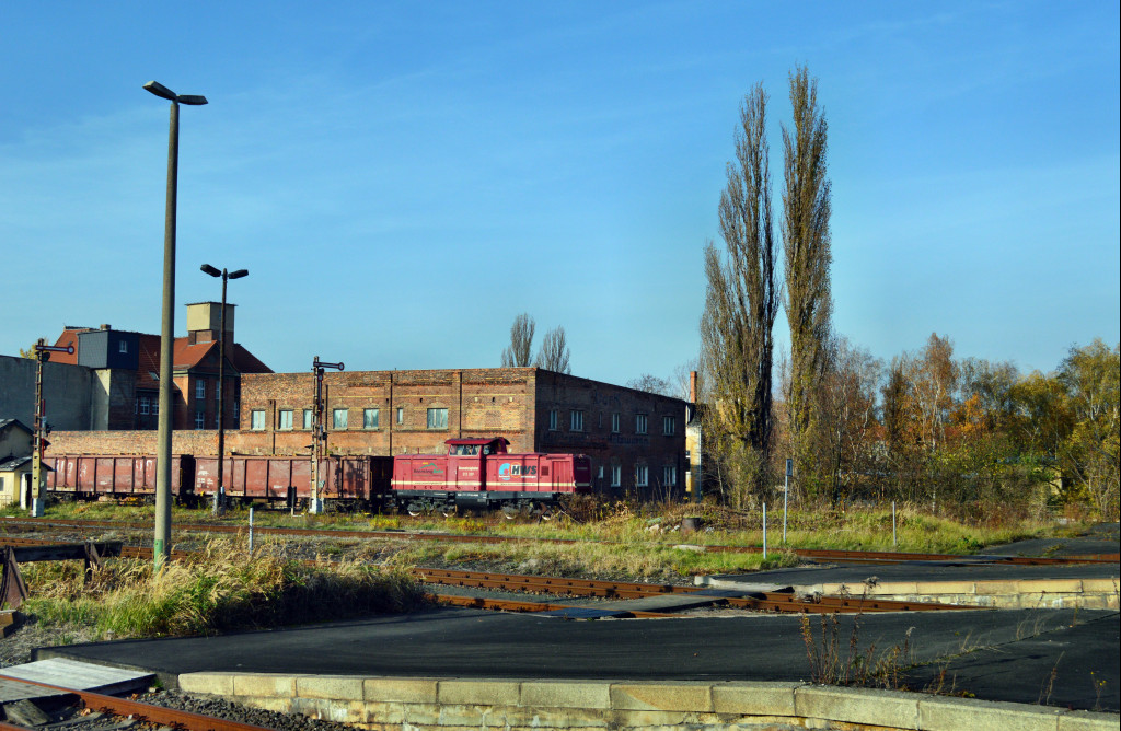 Am 16.11.2013 hatte die Rennsteigbahn 213 339  Diana  einen Holzzug am Haken. Damit dieser Fuhre ein Kreuzungshalt mit der  ELSTER SAALE BAHN  erspart bleibt, leitete der Fdl den Zug �ber den Gbf weiter in Richtung Leipzig.