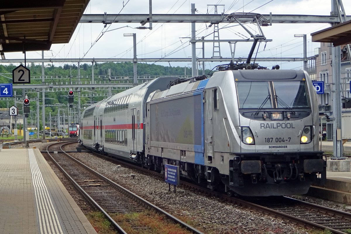 Am 25 Mai 2019 macht 187 004 mit ein DB IC-2 garnitur ein Probefahrt durch u.. Brugg AG.