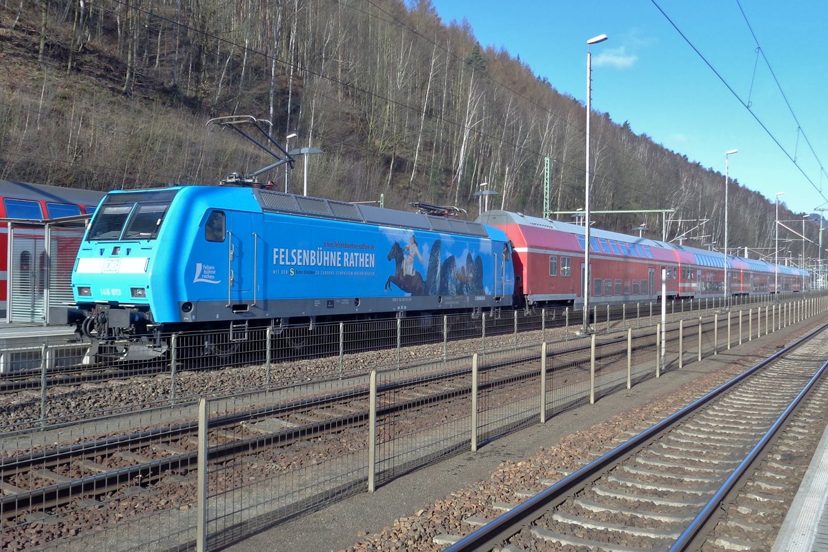 Am 7 April 2018 steht 146 013 in Bad Schandau. 