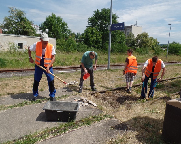 Arbeitseinsatz durch Mitglieder der IG Unstrutbahn e.V. am 06.06.2015 in Ro�leben. (Foto: Thomas M�ller)