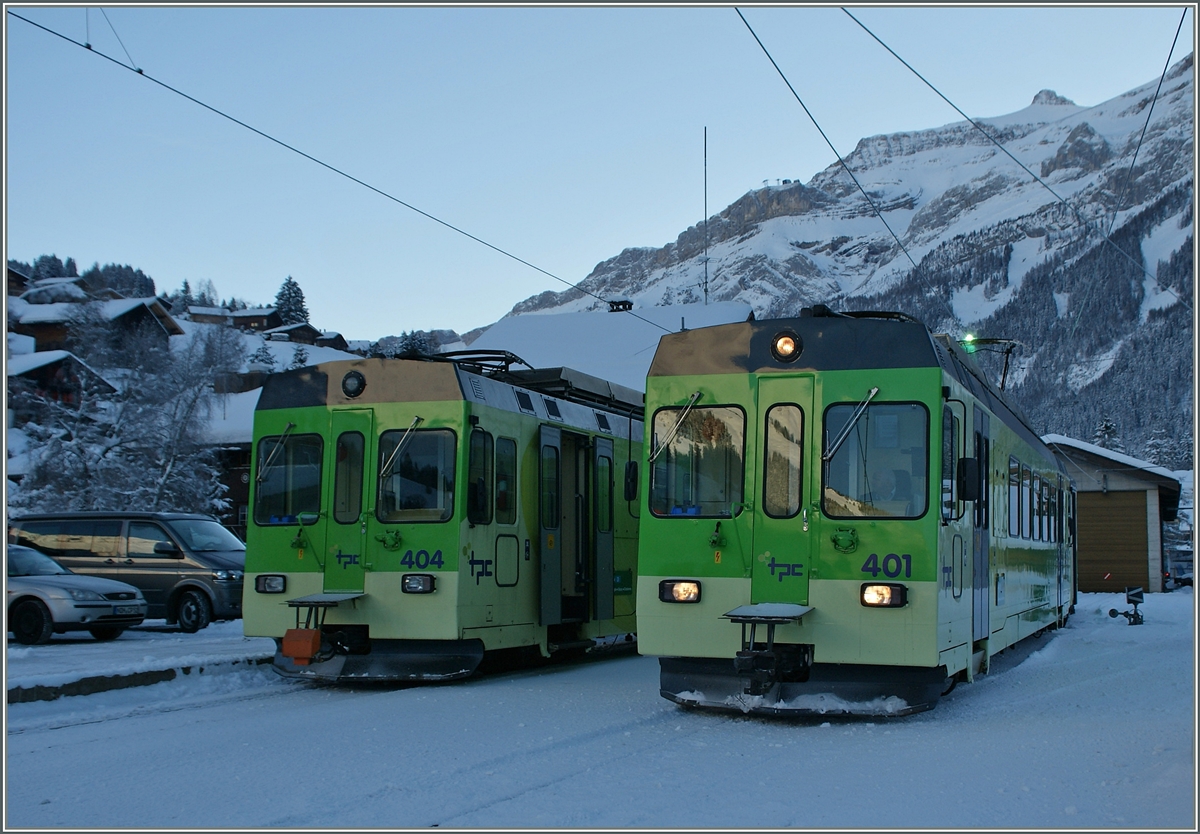 ASD BDe 4/4 401 und 404 in Les Diablerets.
25. Jan. 2014