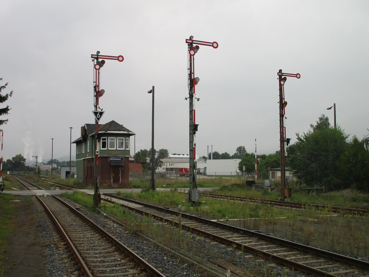 Aus drei Gleise sind Ausfahrten,nach Breitungen,in Wernshausen möglich.Aufgenommen am 01.September 2021.