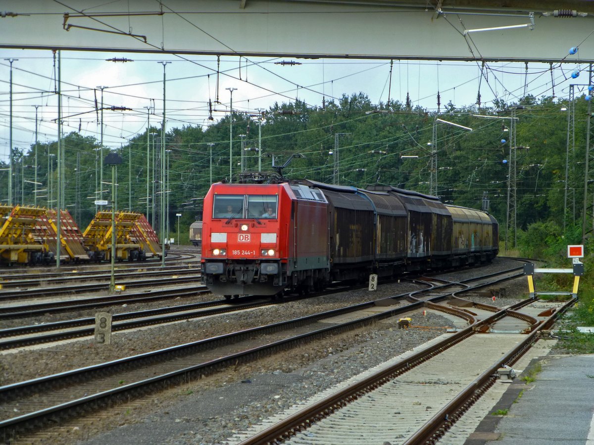 Bis Ende 2019 verkehrte eine extrem kurze Regionalbahn-Linie vom Duisburger Hauptbahnhof zum Haltepunkt Entenfang ganz im Sden der Stadt. Vor der Einstellung der Verbindung im Dezember 2019 wurde die Linie monatelang im SEV bedient, der Bahnsteig in Duisburg-Entenfang blieb aber zugnglich. Ein gemischter Gterzug mit 185 244 an der Spitze passiert hier den Abzweig zum Bahnsteiggleis.