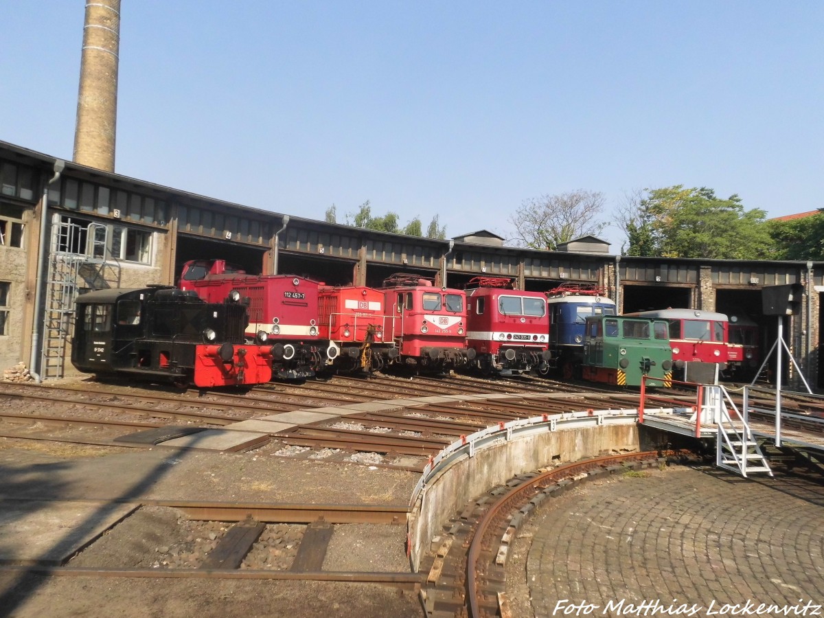 Blick auf die Ausstellungsfahrzeuge im DB Museum Halle (Saale) am 4.7.15