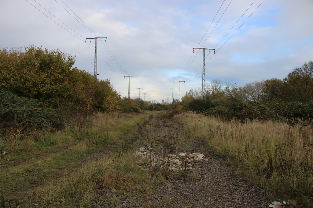 Blick auf die ehemalige Bahnstrecke zum Friedrich-Franz-Bahnhof in der Rostocker Innenstadt. 06.11.2022 von der Güterumgehung aus gesehen.