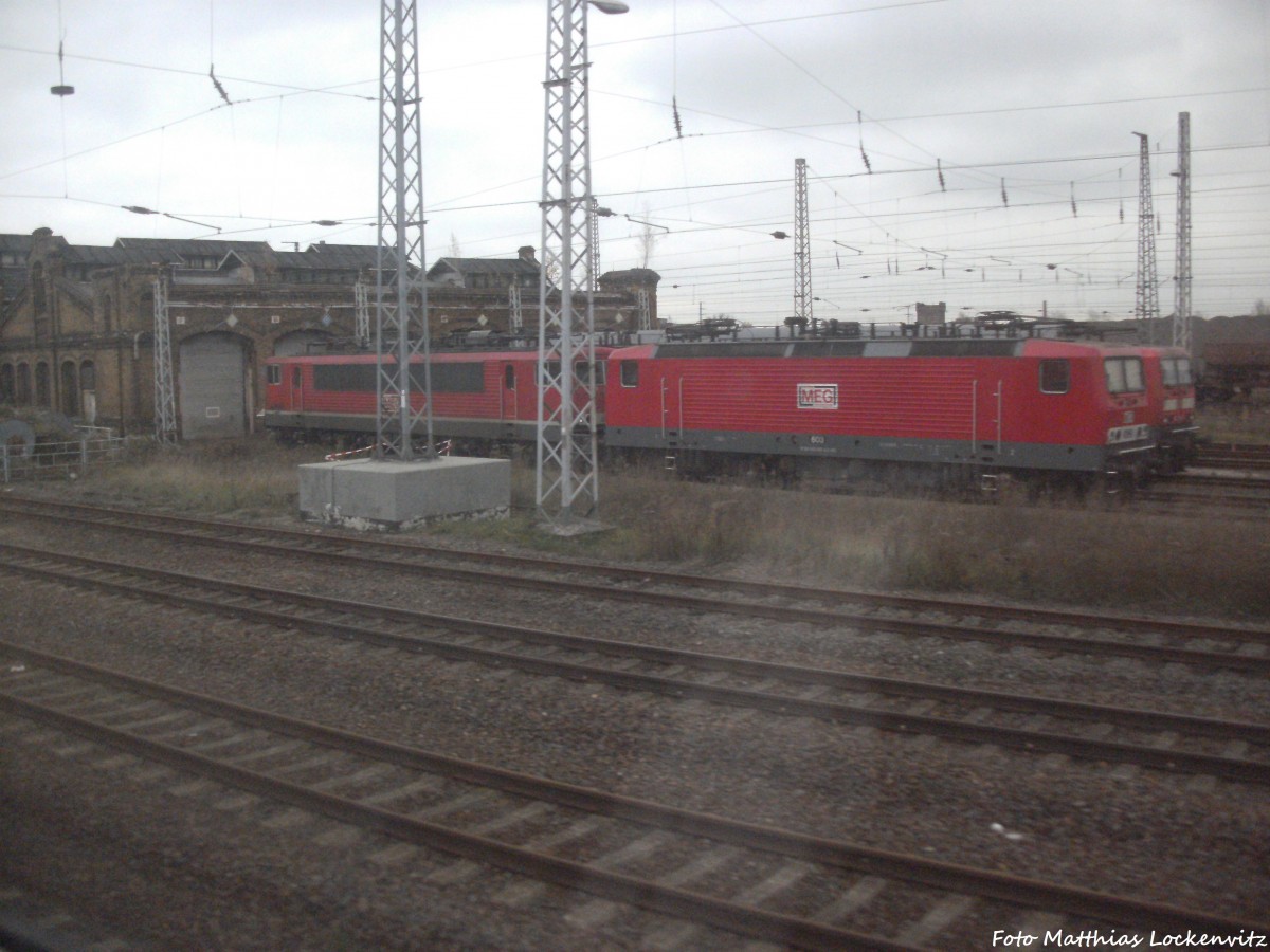 BR 155 und BR 143 der MEG abgestellt in Halle (Saale) Hbf am 5.11.14