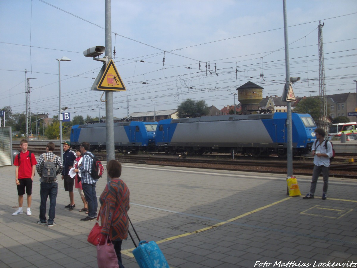 BR 185 der ITL abgestellt im Bahnhof Angermnde am 7.9.14