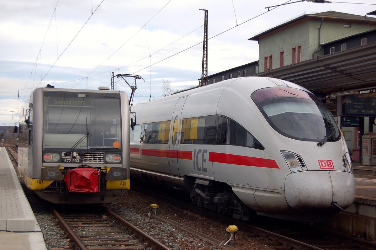 Burgenlandbahn 672 903 kam am 06.01.2014 als  Sonderfahrt  leer aus Richtung We�enfels nach Naumburg Hbf, um dann nach Naumburg Ost um einen Triebwagentausch vorzunehmen. (Foto: dampflok015)