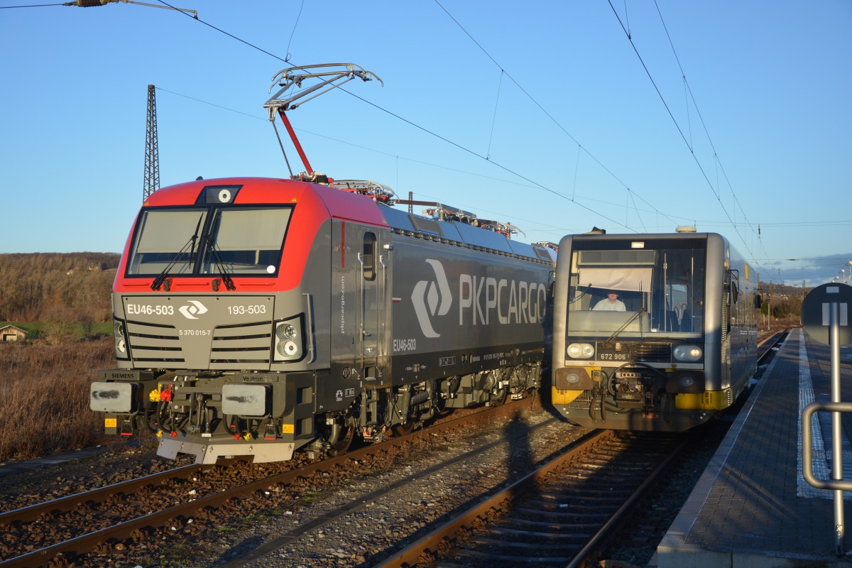 Burgenlandbahn 672 906 als RB 34882 von Naumburg Ost nach Wangen, am 10.01.2016 in Naumburg Hbf. (Foto: dampflok015)
