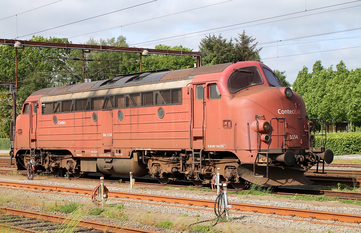 ContecRail Litra MY 1154(92 86 0021 154-6) wartet im dänischen Grenzbahnhof Padborg auf weitere Aufträge. 31.05.2017